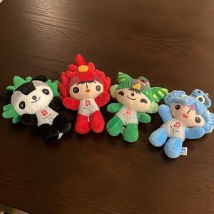 Beijing China 2008 Summer Olympics 4 Mascots Fire Fuwa Dolls Plush 7" Beibei